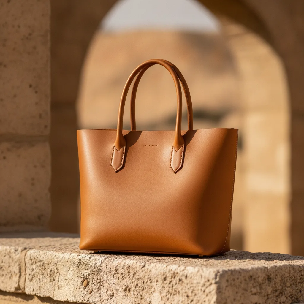 Structured leather tote bag in tan